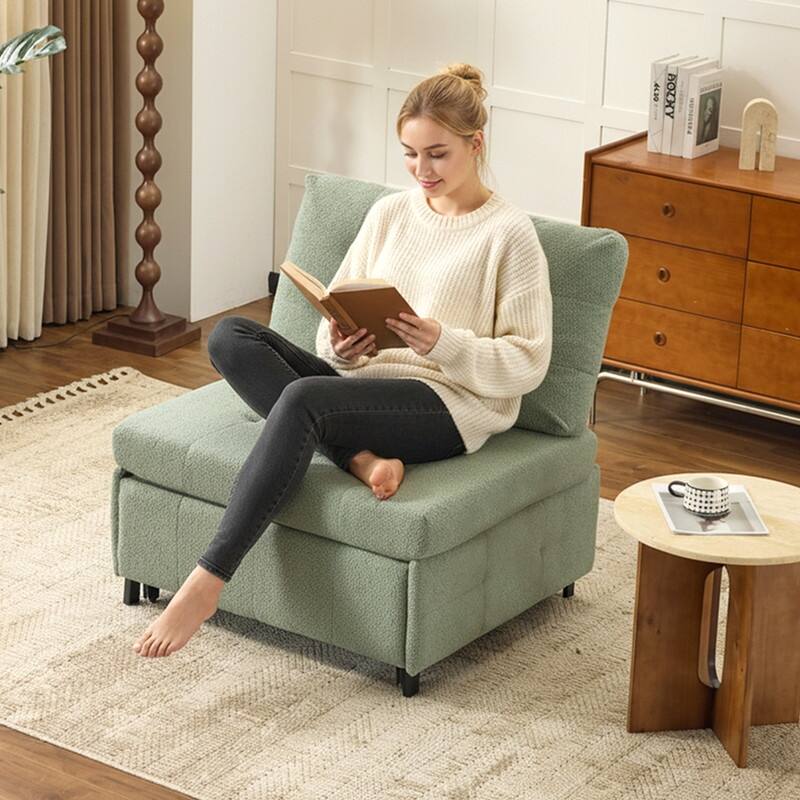 Teddy Fleece Armless Sleeper Chair Sofa Bed Space-Saving Pull-Out Chair Bed For Small Spaces