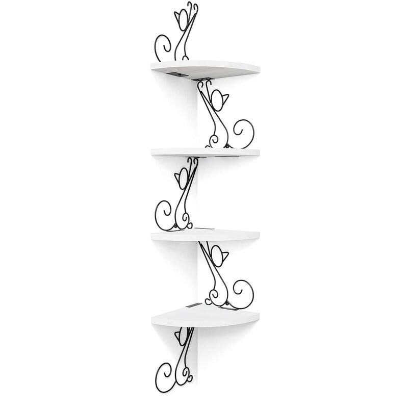 4 Tier Floating Shelves for Wall Rustic Wood Decor - White + Black