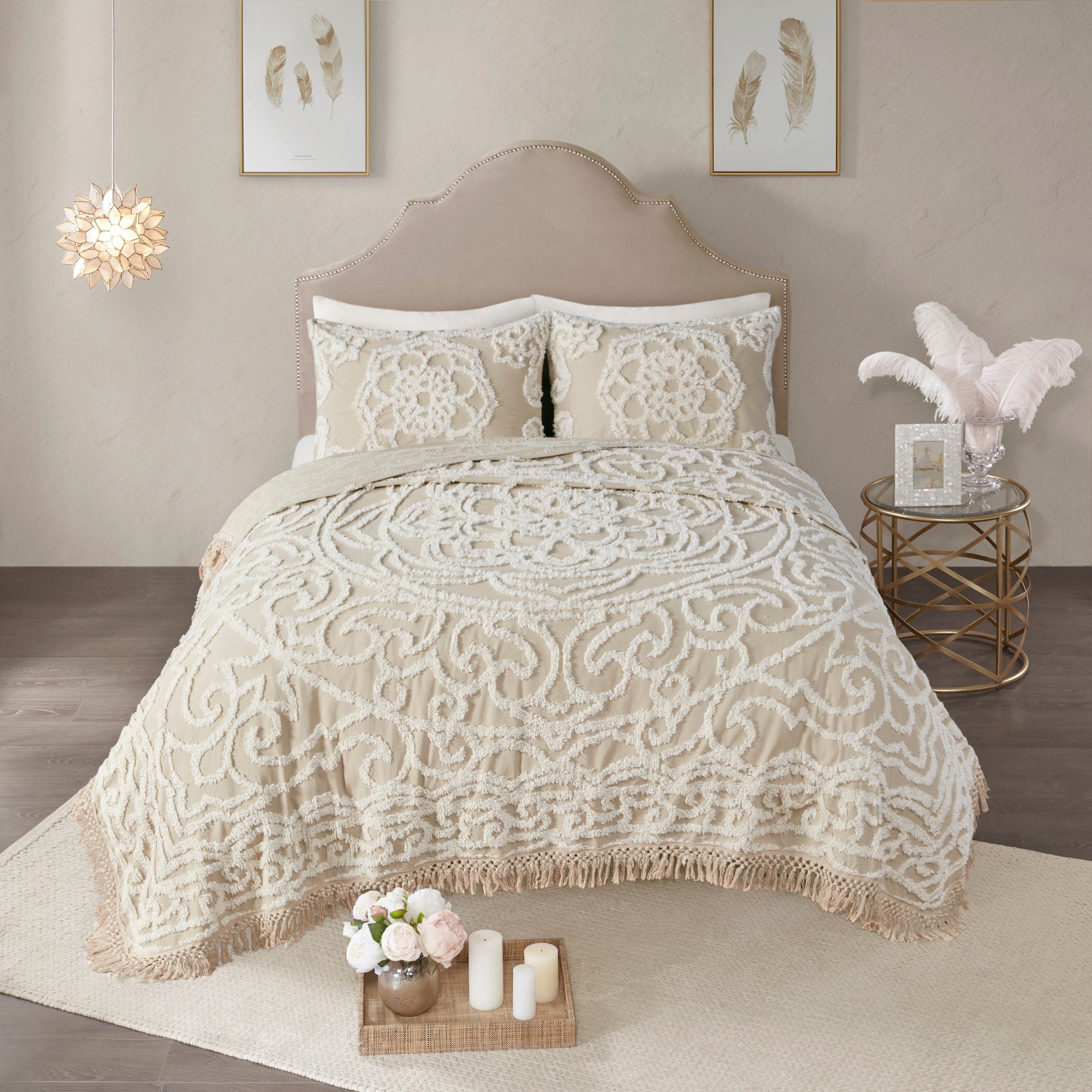 Madison Park Laetitia Cotton Chenille Medallion Fringe Coverlet Set