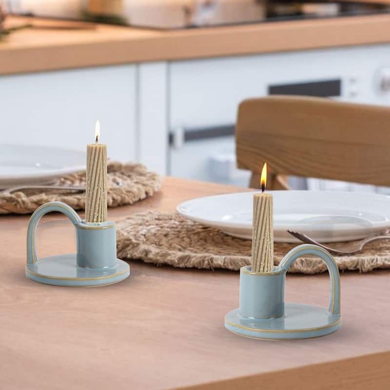 Set of Two Elise Short Candlesticks in Robin's Egg Blue