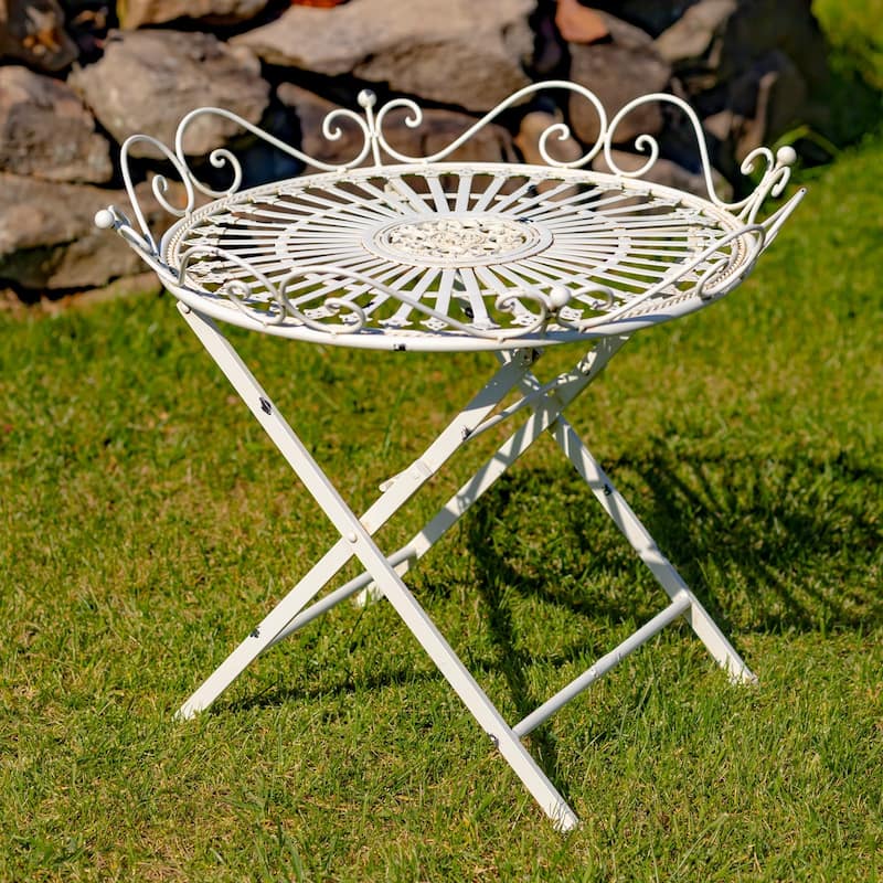 "Stephania" Victorian Folding Iron Garden Table - 27.5"x27.5"x24"