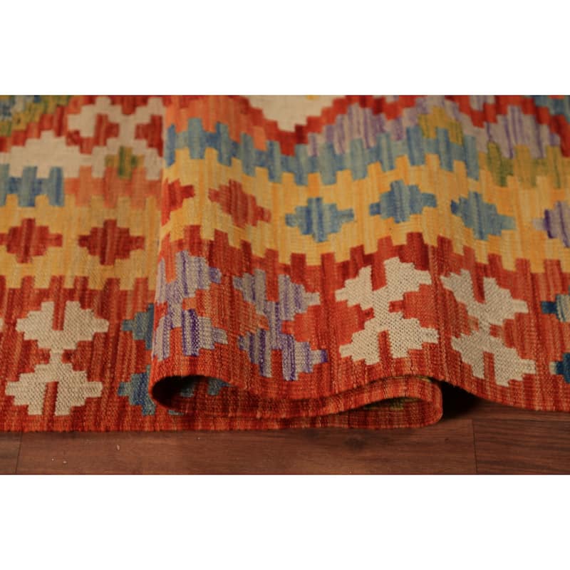 Trellis Geometric Kilim Oriental Area Rug Hand-Woven Wool Carpet - 8'4"x 10'10"