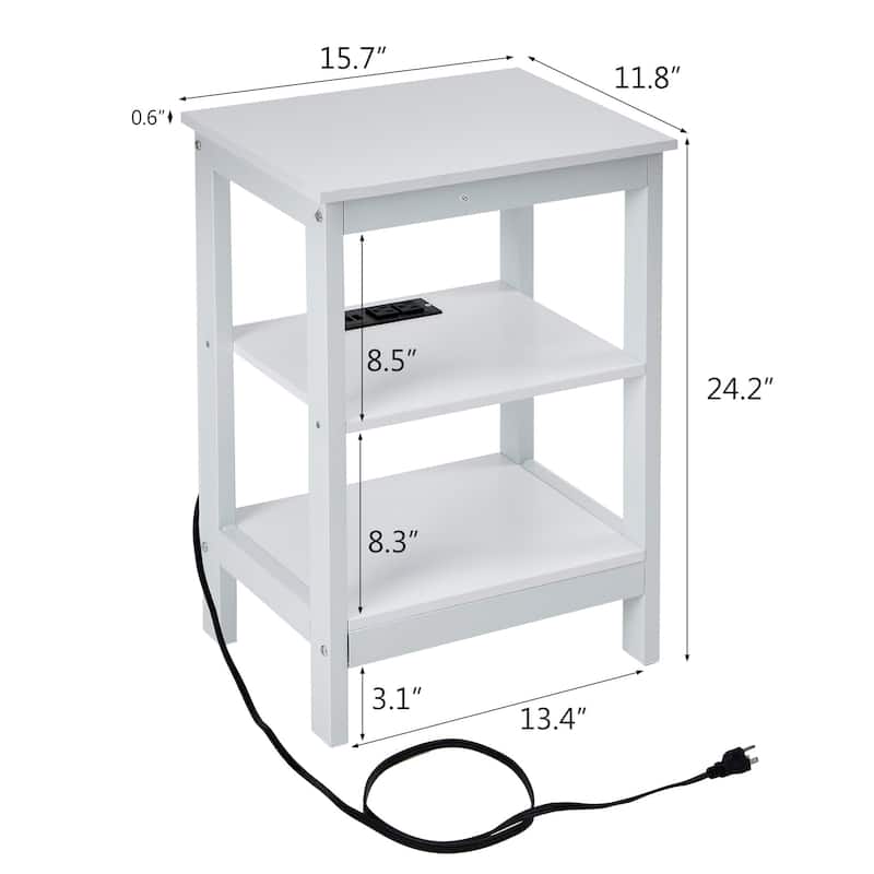 Javlergo Set of 2 Nightstand with Charging Station 3-Tier End Table with USB Ports and Outlets for Living Room Bedroom