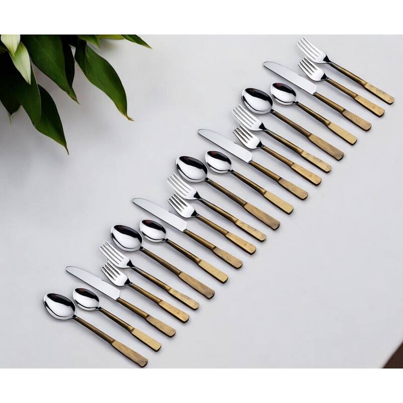 Matte Gold Stainless Steel Twenty Piece Hand Forged Flatware Set - Gold - Service for 4
