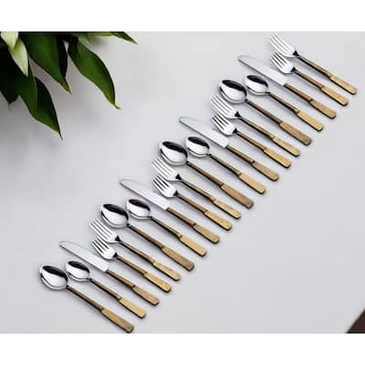 Matte Gold Stainless Steel Twenty Piece Hand Forged Flatware Set