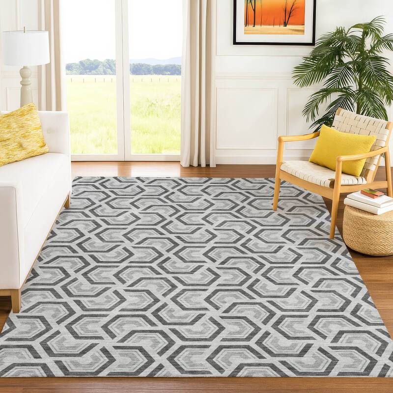 Machine Washable Indoor/ Outdoor Modern Zoa Chantille Rug