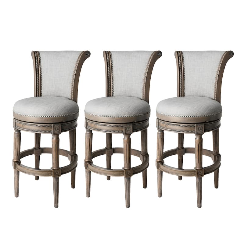 Maven Lane 31" Pullman Swivel Bar Height Kitchen Stool - Set of 3 - Fabric Reclaimed Oak