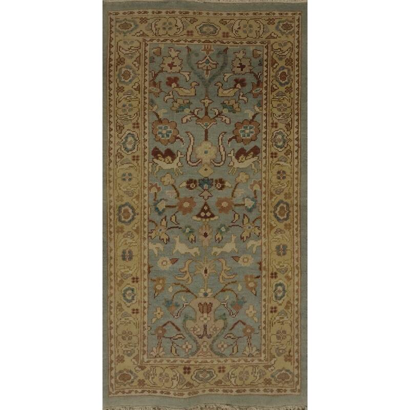 Hand Knotted Oriental 100% Wool Carpet Traditional Floral Navy Blue & Blues Ziegler Area Rug - 3' 11'' X 2' 0''