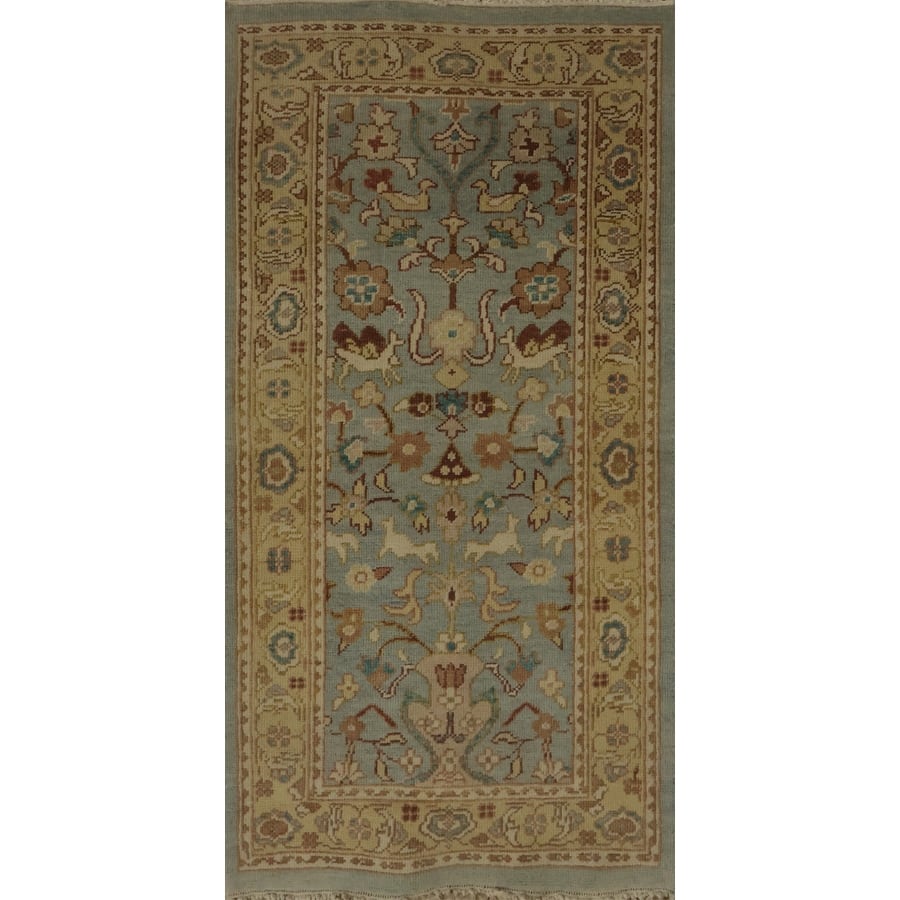 Hand Knotted Oriental 100% Wool Carpet Traditional Floral Navy Blue & Blues Ziegler Area Rug - 3' 11'' X 2' 0''
