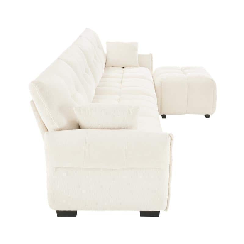 141.7" Chenille Four Seater Upholstered Sofa with Footstool