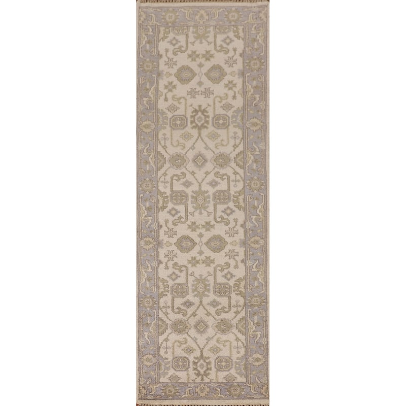 Beige Oushak Oriental Runner Rug Handmade Wool Carpet - 2'7"x 10'0"