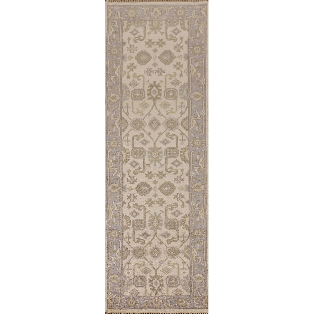 Beige Oushak Oriental Runner Rug Handmade Wool Carpet - 2'7"x 10'0"