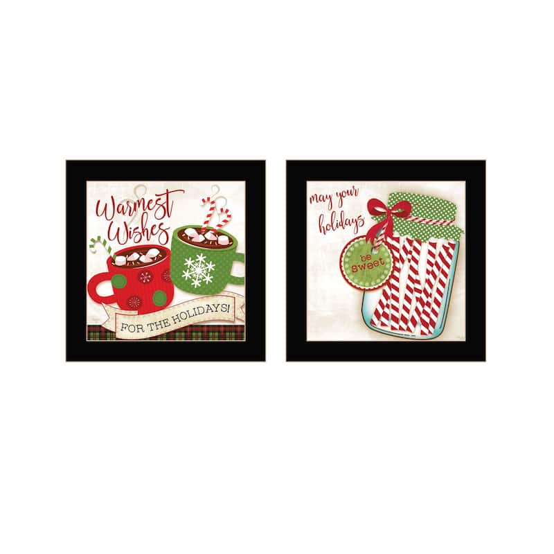 Trendy Decor 4U "Hot Cocoa & Candy Canes" Printed Framed Wall Art by Mollie B. - Black - 14 x 14
