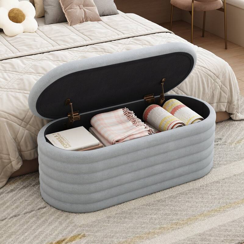 Ottoman Bench Upholstered Fabric Storage Bench End of Bed Stool with Safety Hinge for Bedroom, Living Room, Entryway