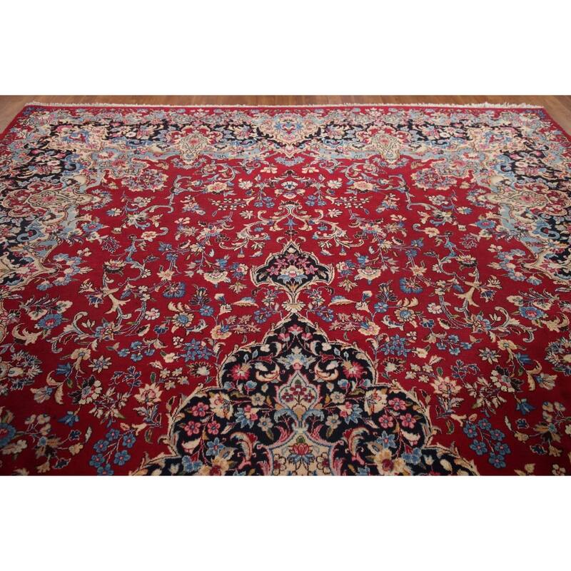 Hand Knotted Oriental 100% Wool Carpet Traditional Floral Red Kerman Area Rug - 16' 0'' X 9' 10''