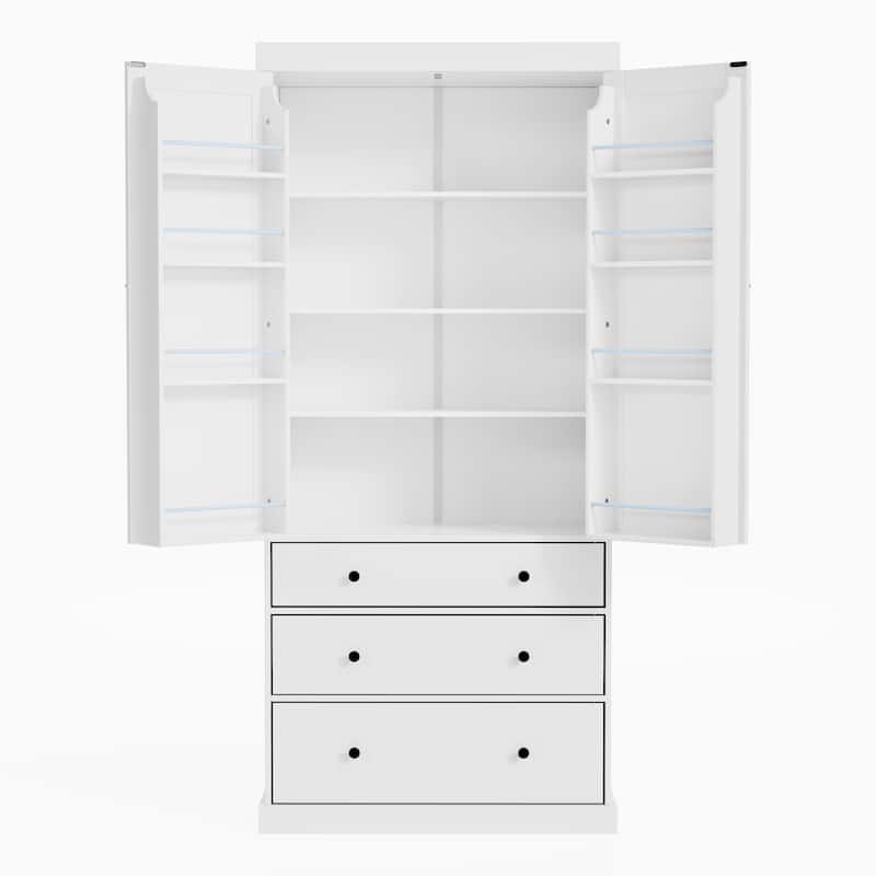 77inch Kitchen Pantry, Freestanding Tall Cupboard Storage Cabinet with 3 Adjustable Shelves,8 Door Shelves,3 Drawers for Kitchen