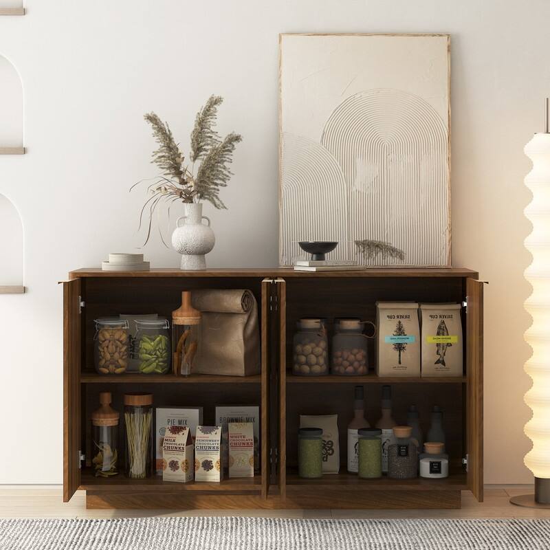 Wood 55.1" Fluted Buffet Cabinet, Credenza with Adjustable Shelves for Stylish Storage and Organization