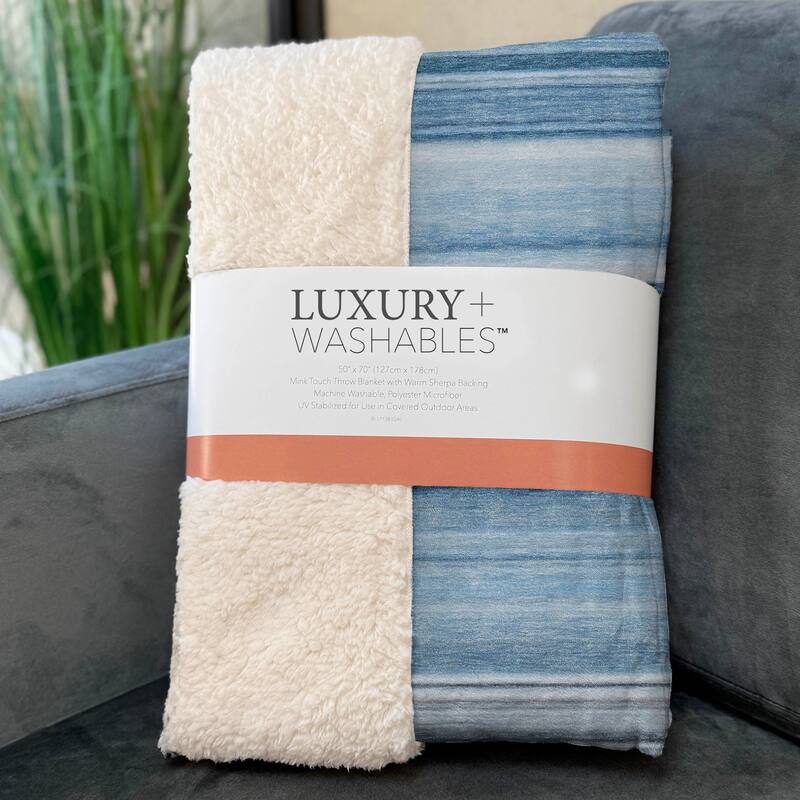Premium Machine Washable Contemporary Stripes Sherpa Throw Blanket