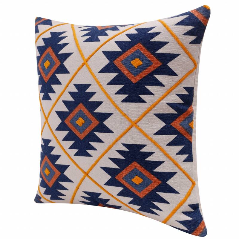 HomeRoots 20" X 20" Blue 100% Cotton Geometric Zippered Pillow