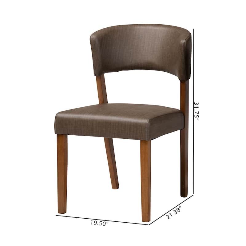 Baxton Studio Montreal Mid-century Dark Walnut Wood Grey Faux Leather Dining Chairs