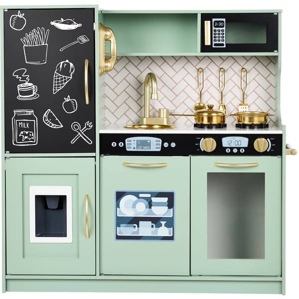 slide 2 of 7, Pretend Play Kitchen Wooden Toy Set for Kids with 11 Accessories
