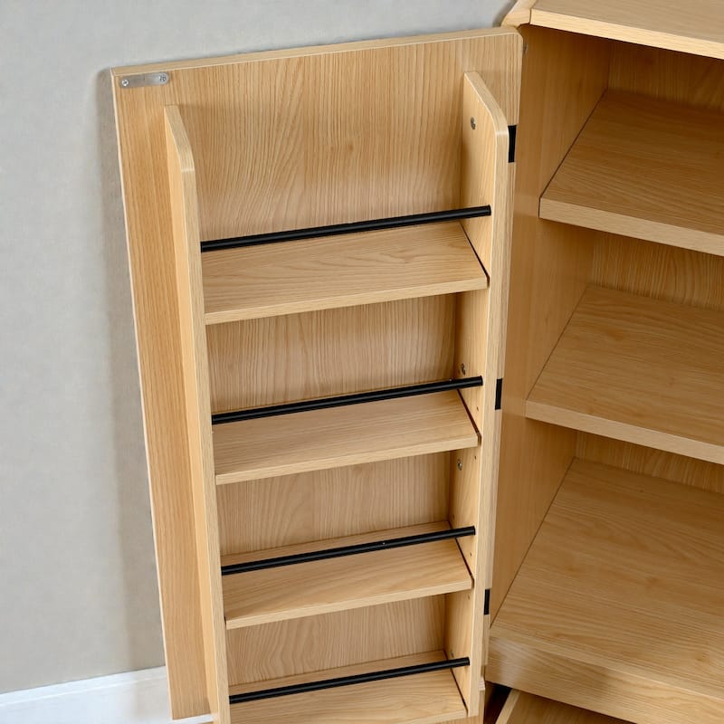 72" Tall Curved Pantry Cabinet with Adjustable Shelves, 8 Door Racks and Hidden Drawer, Farmhouse Storage Cupboard for Kitchen