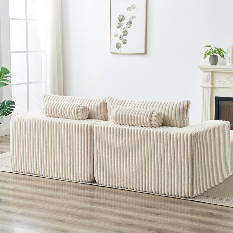 87'' Oversized Corduroy Chaise Lounge with Removable Ottoman Bench, Modular Sleeper Sofa Couch