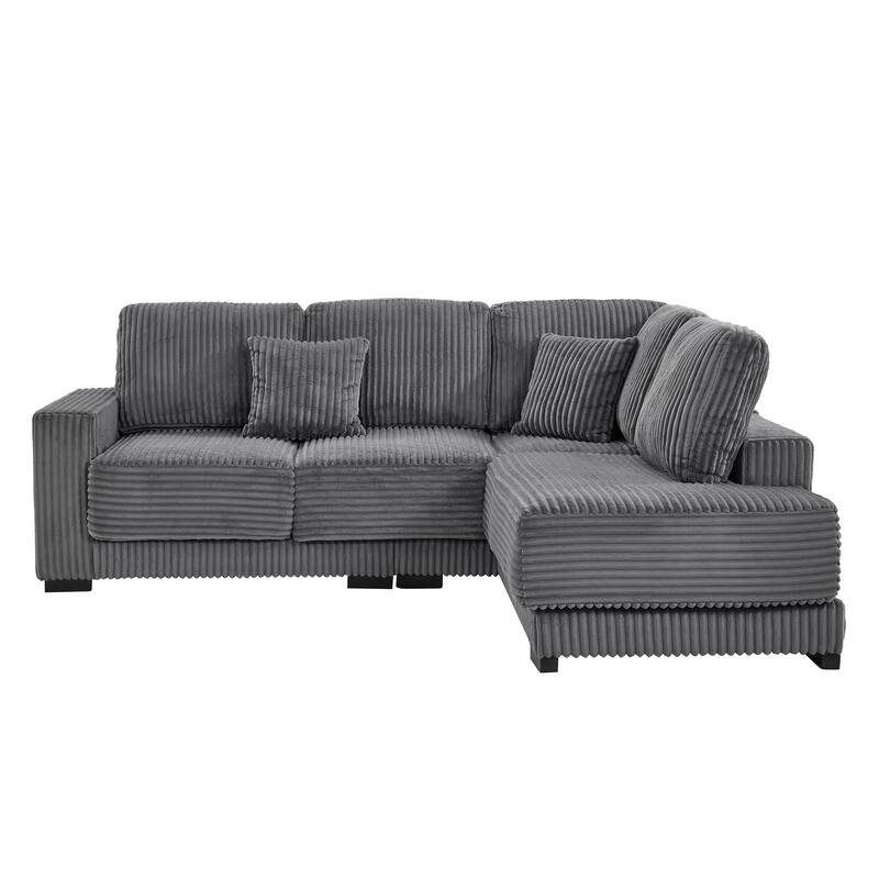 L Shaped Sectional Sofa with Reversible Chaise Lounge, Convertible Sectional 3 Seat Sofa, Corduroy Upholstered Corner Sofa