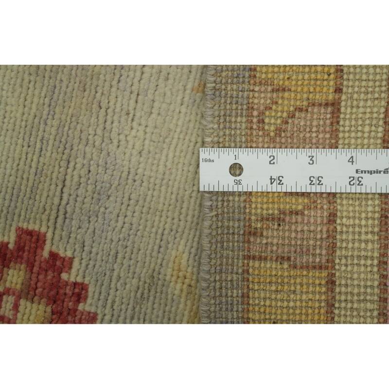 Vegetable Dye Wool Oushak Turkish Area Rug, Floral Geometric Carpet - 12' 6'' X 10' 2''