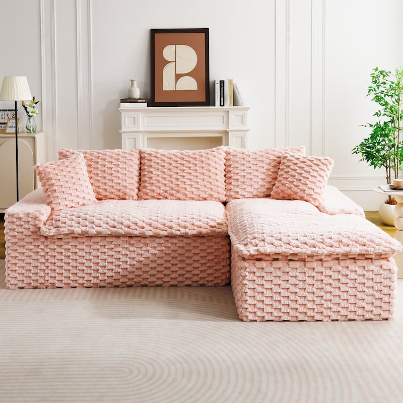 L-Shaped Sleeper Sectional Sofa Convertible Straight Sofa, Loveseat and Chaise Lounge Set for Living Room - Pink - Left Facing