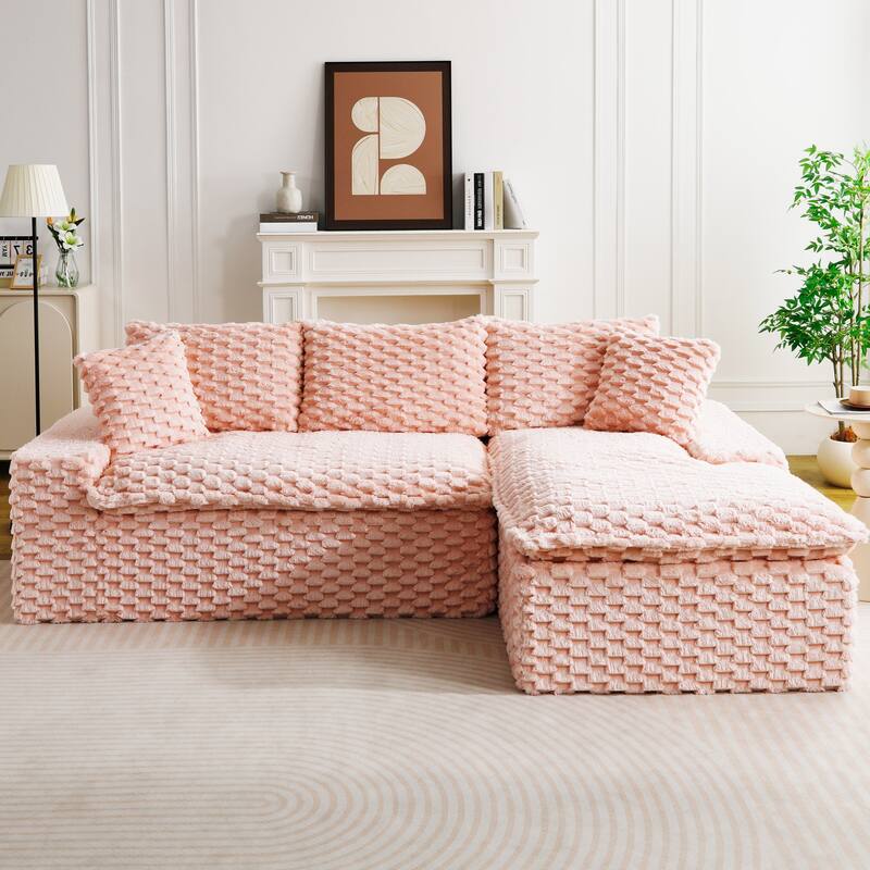 Versatile Turtle Velvet Sectional Sofa with Loveseat Couch and Chaise Lounge, Free Combination Modular Compressed Couch - Pink