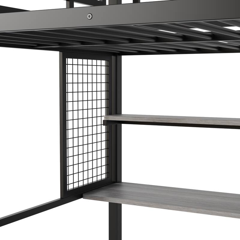 Full Metal Loft with Desk, Built-In Closet, and Multi-Level Storage Shelving