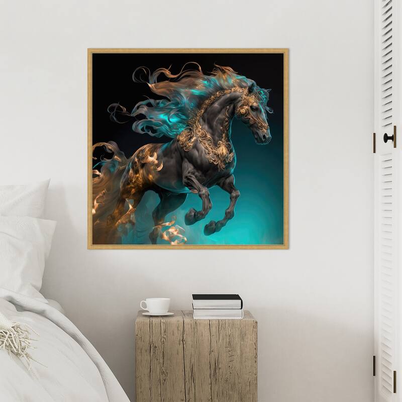 Fiery Stallion by Jake Fouracre Framed Canvas Wall Art Print - Sylvie Bright Gold