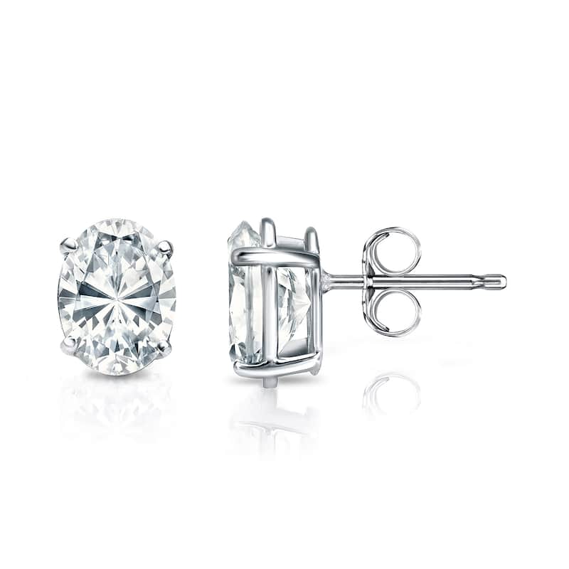 Auriya Natural Oval 4-Prong Diamond Stud Earrings 1.00 to 3.00 ct. tw. Push-Back (F-G VS) - 2.50ct. tw. - Gold - White