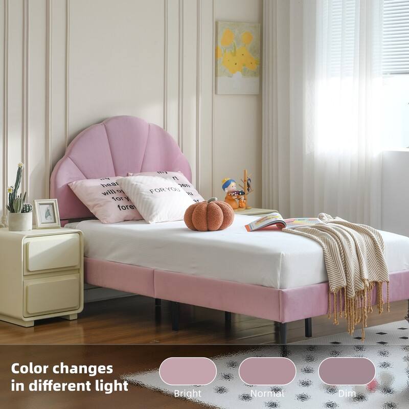 Upholstered Bed with Unique Seashell Headboard