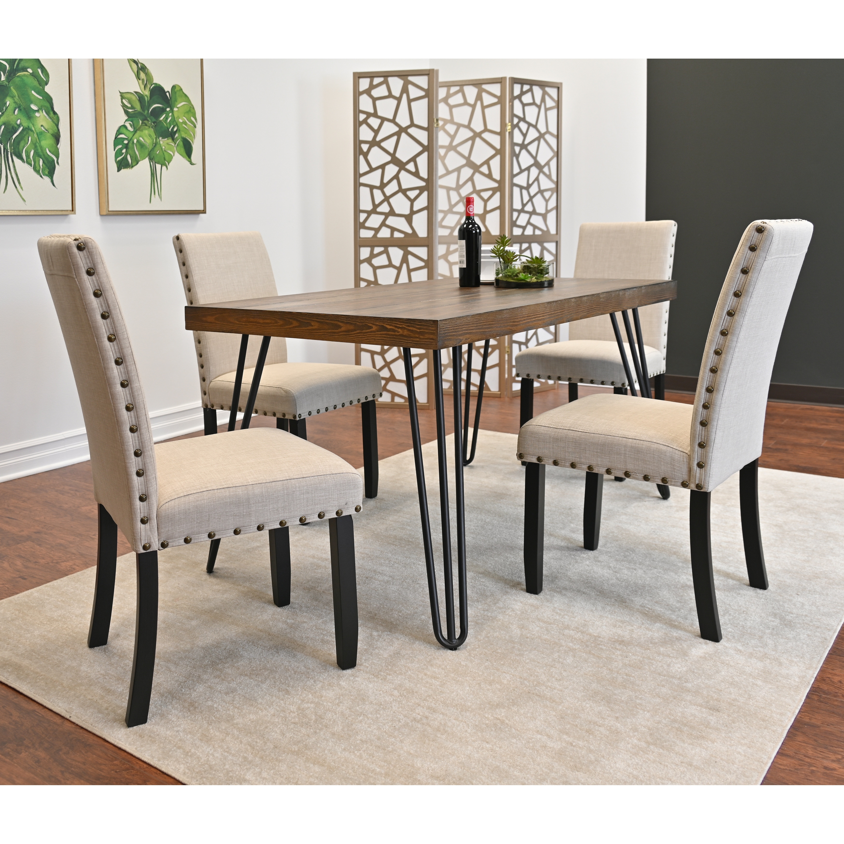 Dining Set with Wood Side Table & 4 Upholstered Dining Chairs