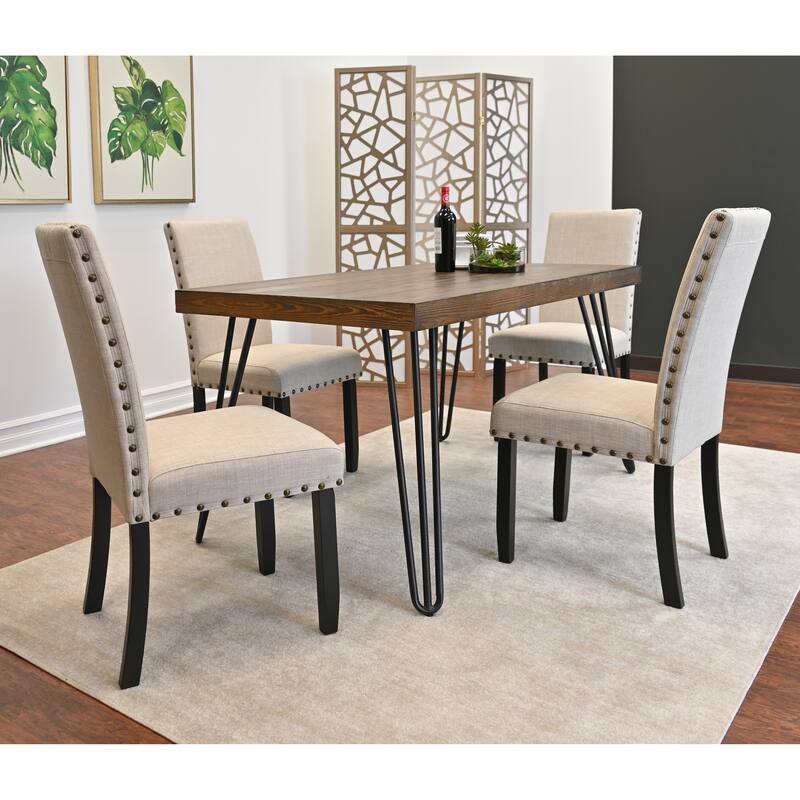 Modern Minimalist Dining Table and Chair Sets Small Apartment Dining Table and Chair Sets with Brass Nailhead Chairs for Kitchen