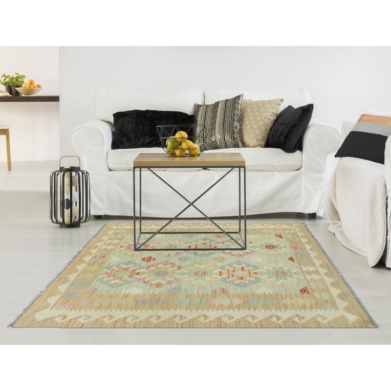 Sun Faded Flatweave Moneera Grey/Beige Rug - 3'3" x 4'9"