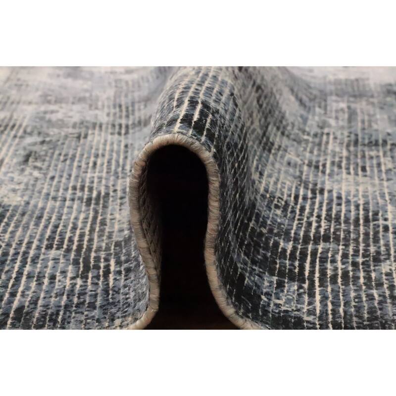 Hand Knotted Oriental Viscose Silk Carpet Modern All-Over Greys & Charcoal Abstract Area Rug - 7' 8'' X 5' 6''