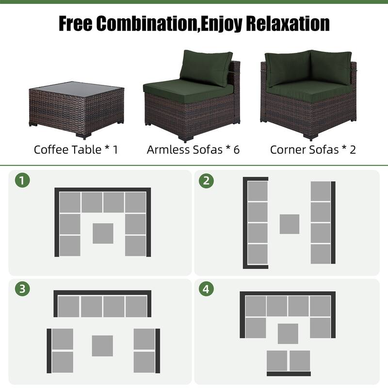 Patio Watcher Outdoor 8 Seater Rattan Sectional Set with Cusions and Coffe Table