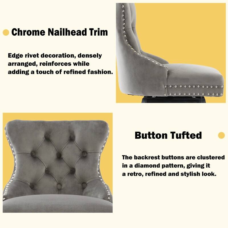 Velvet Wing-Back Tufted Nailhead Upholstered Bar Stools (Set of 6)