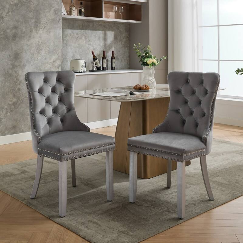 Roomfitters Upholstered Dining Chairs Set of 2 with Nailhead Trim and Wood Legs, Modern Side Chairs for Kitchen - Light Gray
