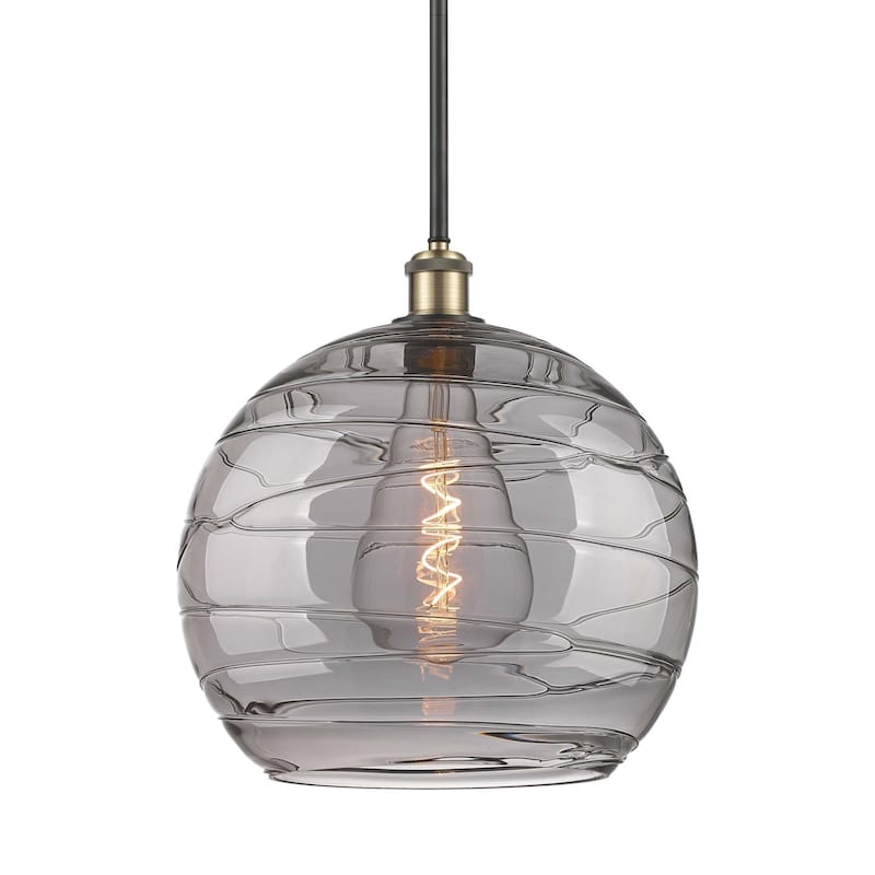 Innovations Lighting 516-1S-16-14 Athens Deco Swirl Pendant Athens - Black Antique Brass / Light Smoke Deco Swirl