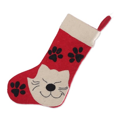 Novica Handmade Feline Eve Wool Felt Stocking
