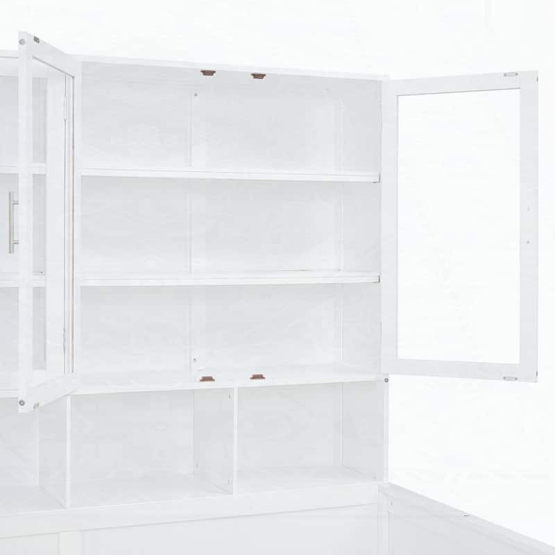Wooden Daybed with Glass-Door Storage Cabinets and Built-in LED Lighting