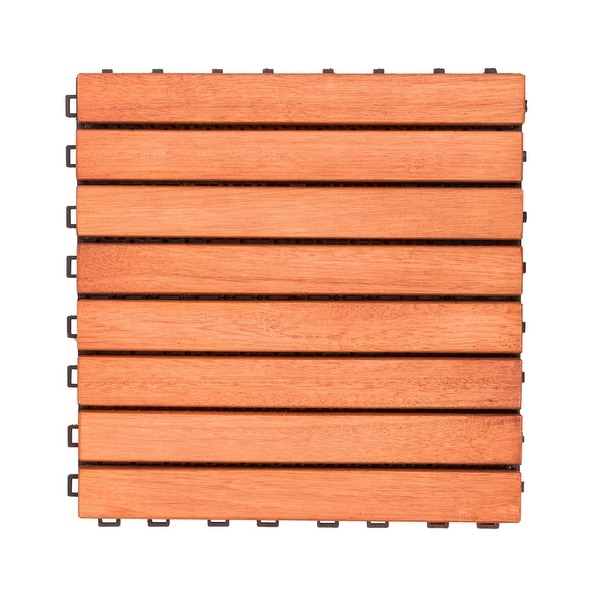 Set of 10 Brown Natural Finish 8-Horizontal Slat Interlocking Deck Tiles 11" - N/A