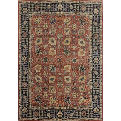 Hand Knotted Traditional Wool Orange Geometric Area Rug - 9' 11'' X 8' 1''