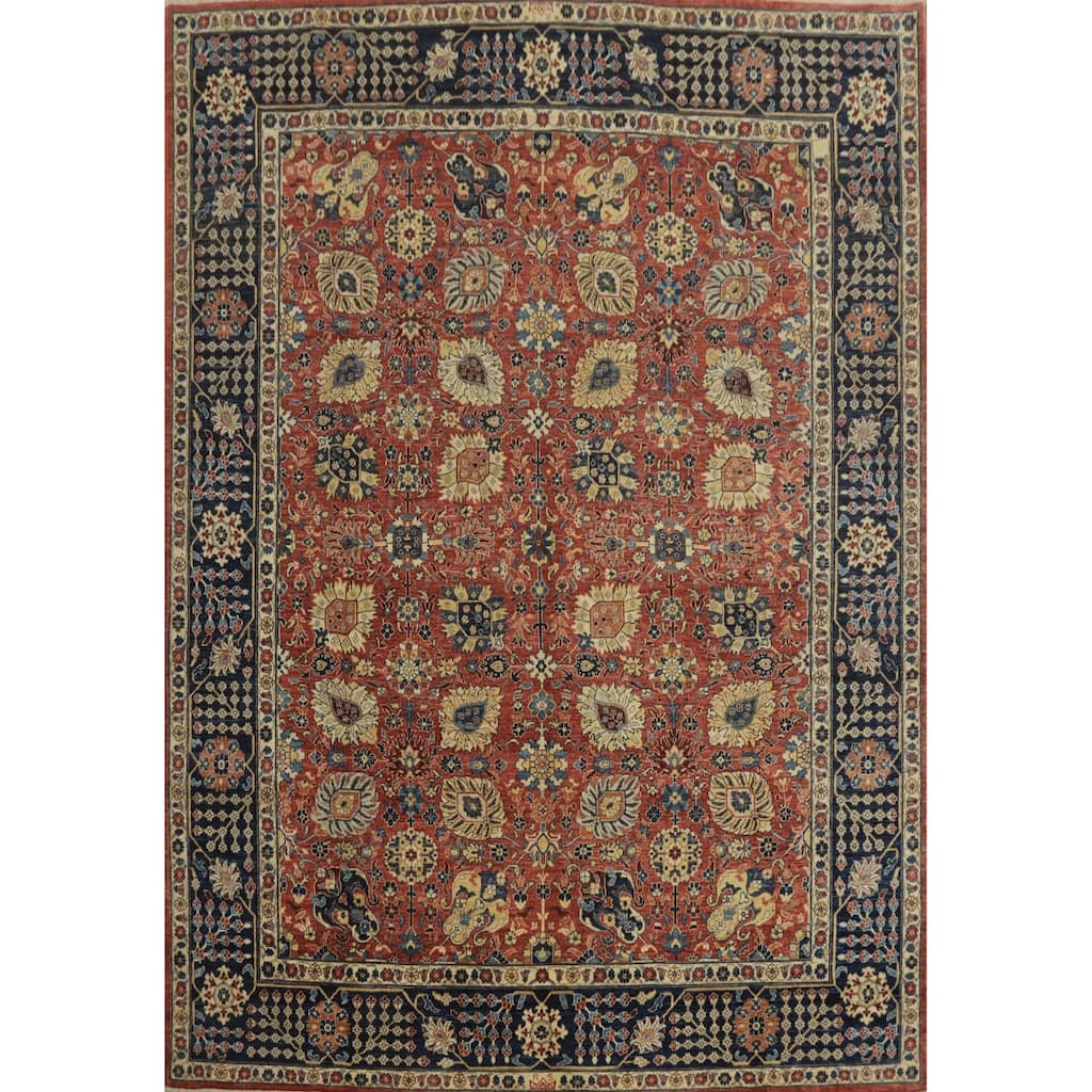 Hand Knotted Traditional Wool Orange Geometric Area Rug - 9' 11'' X 8' 1''
