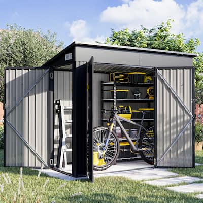 Sizzim Outdoor Storage Shed with Triple Lockable Door Metal Storage Cabinet with Slopping Roof