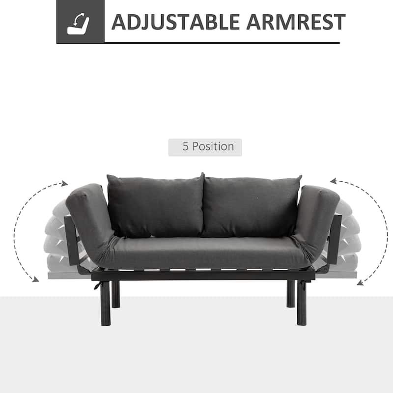 HOMCOM Single Person Chaise Lounger Sofa Bed with 5 Adjustable Positions, 2 Large Pillows, and Birch Legs